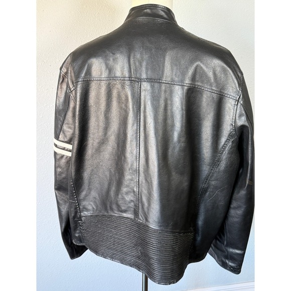 Wilsons Leather M Julian Black Motorcycle Jacket Mens XXL Stripes Biker Racer - Picture 2 of 11